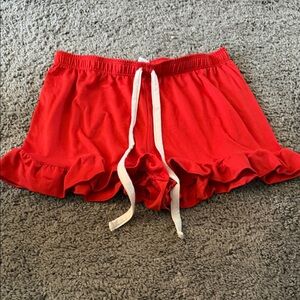 Red Ruffle Lounge Shorts with Drawstring
